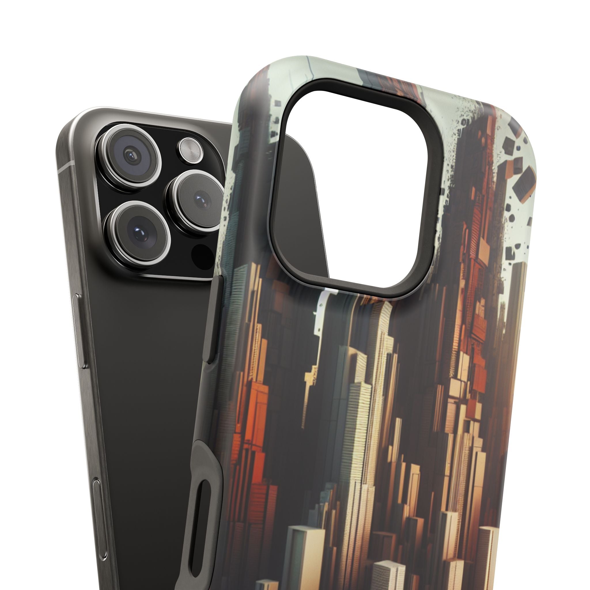 Urban Geometric Impact Resistant Phone Case - Futuristic Cityscape Design