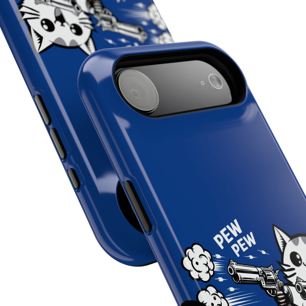 Phone Case — Blue "Pew Pew" Cat Impact-Resistant Case