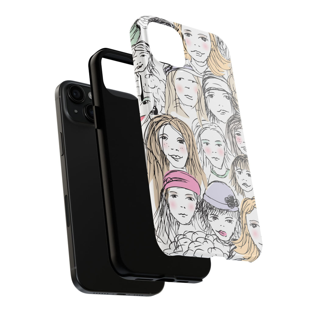 Phone Case — Hand-Drawn Faces Pattern
