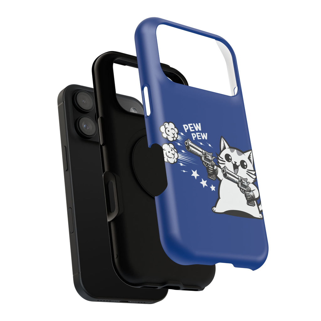 Phone Case — Blue "Pew Pew" Cat Impact-Resistant Case
