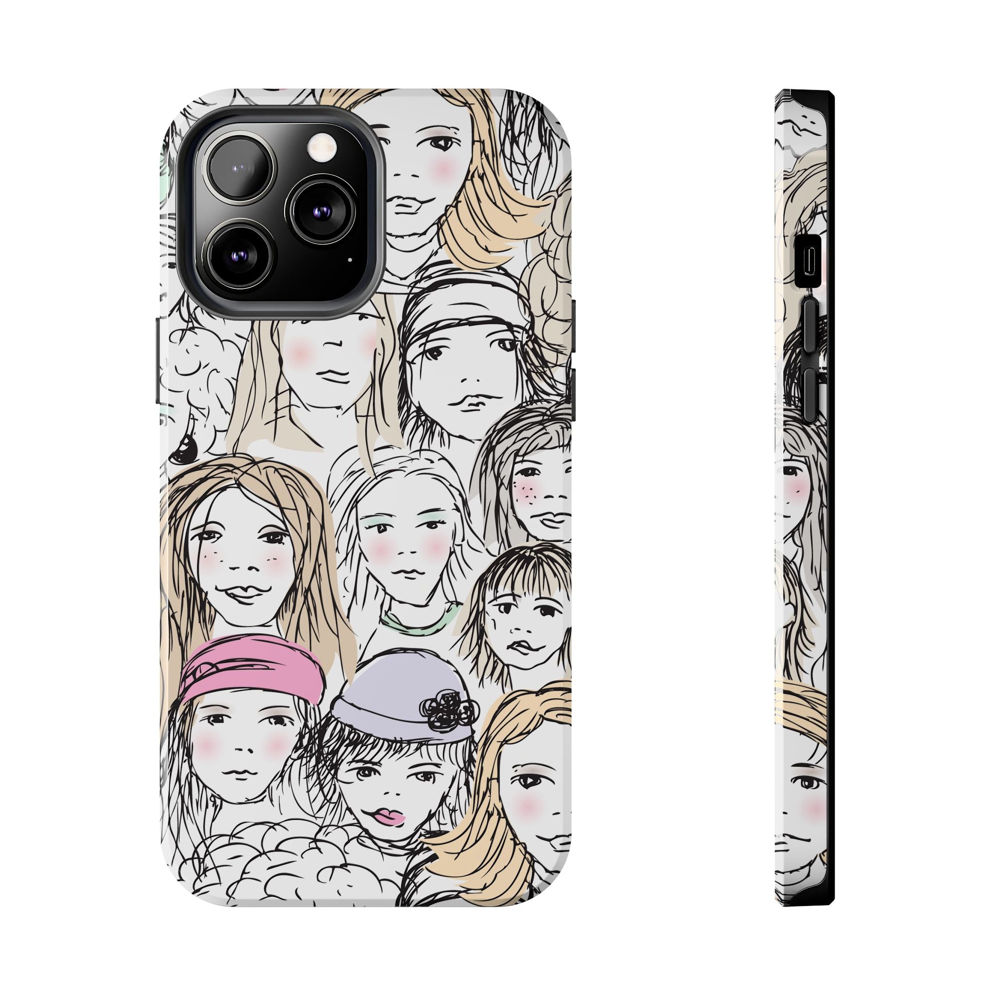 Phone Case — Hand-Drawn Faces Pattern