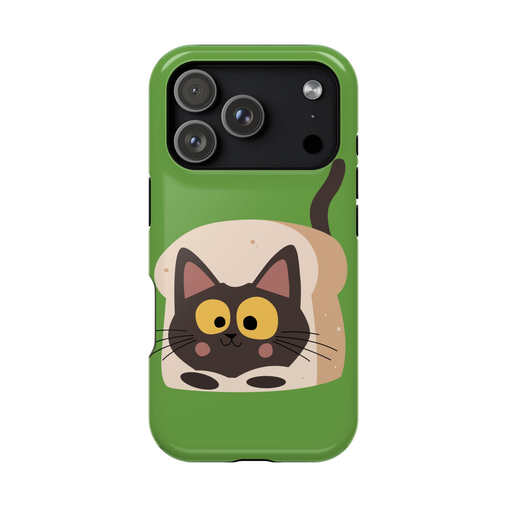 Cute Cat-in-Bread Impact-Resistant Phone Case – Green