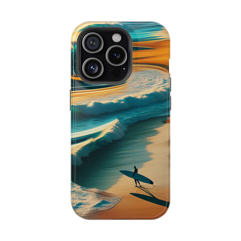 Surf Sunset Impact-Resistant Phone Case — Surfer Silhouette Beach Waves Design