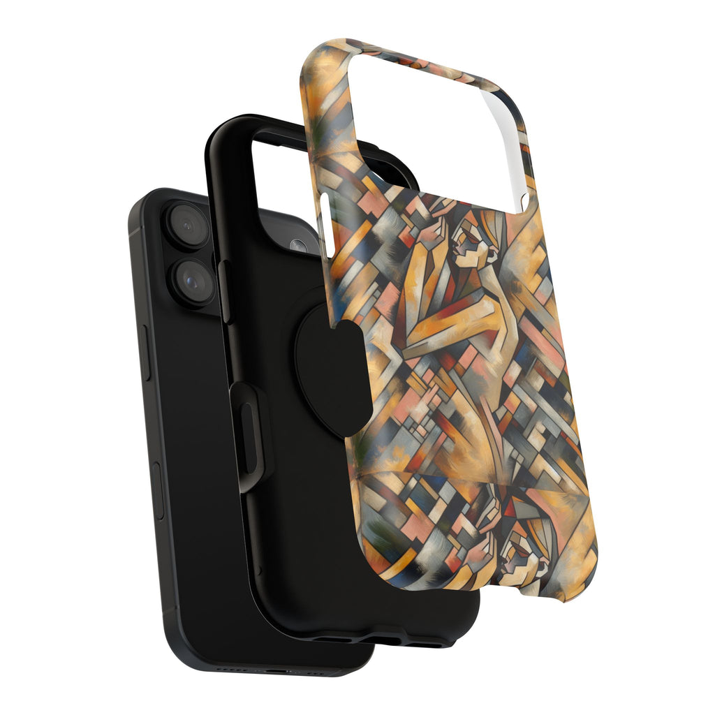 Art Deco Mosaic Phone Case — Geometric Nude Figure Impact-Resistant Case