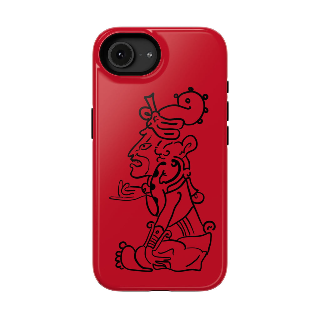 Phone Case — Red Impact-Resistant Case with Line Art Totem Design
