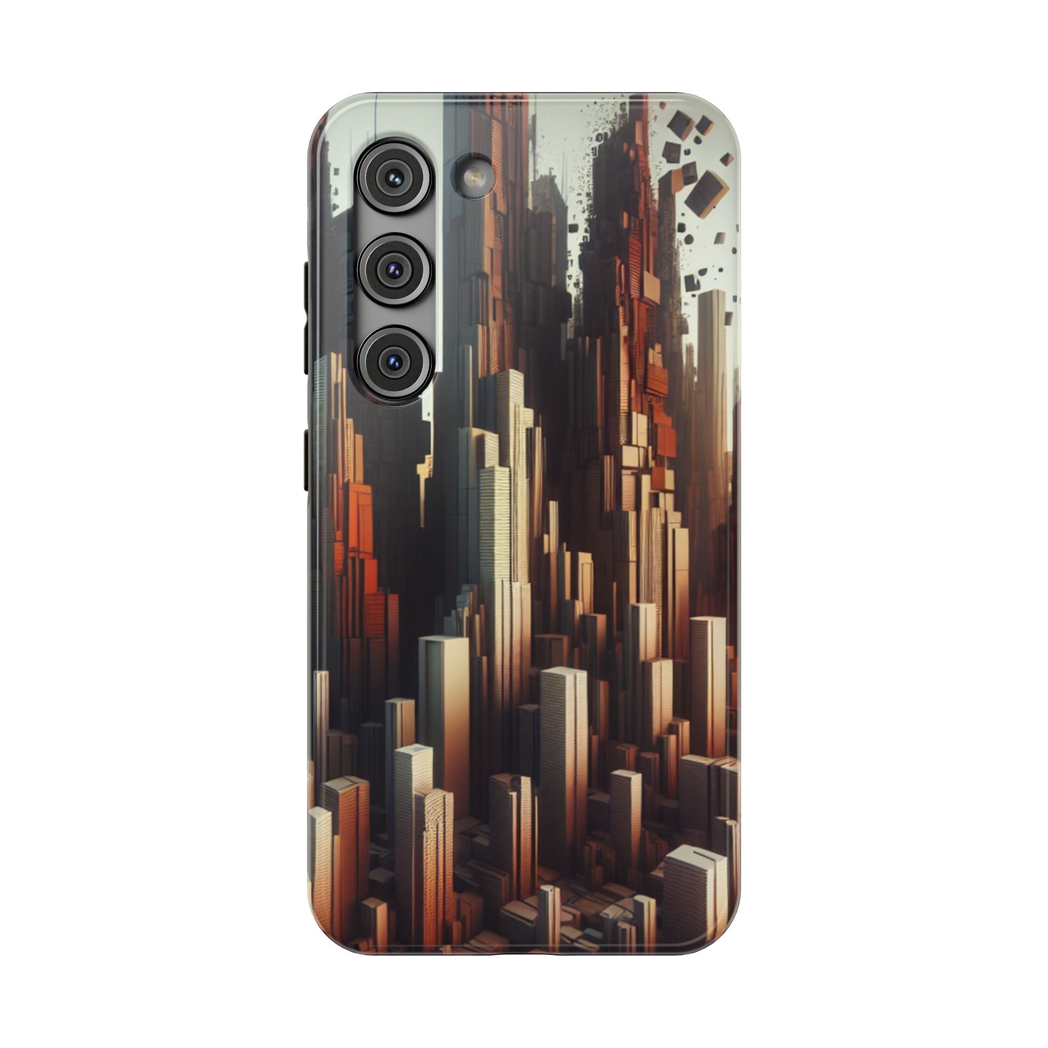 Urban Geometric Impact Resistant Phone Case - Futuristic Cityscape Design