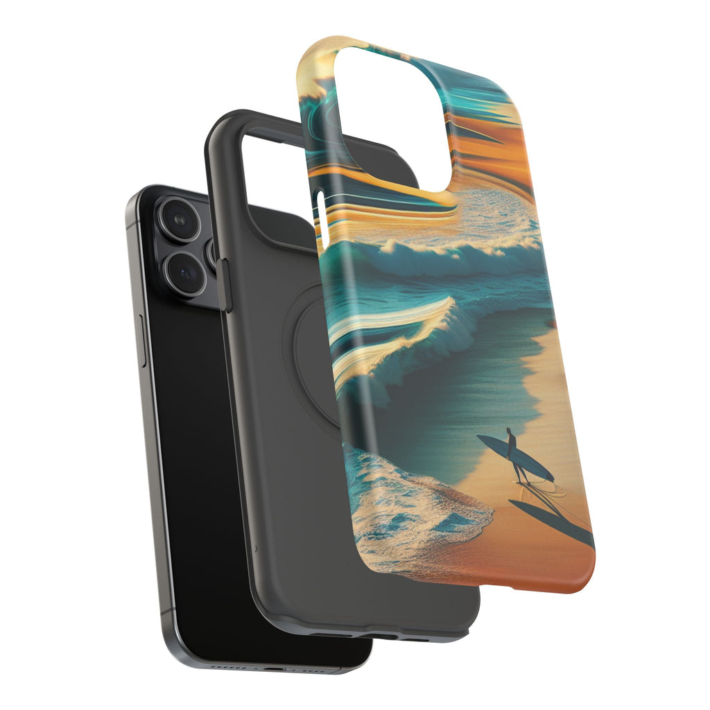 Surf Sunset Impact-Resistant Phone Case — Surfer Silhouette Beach Waves Design