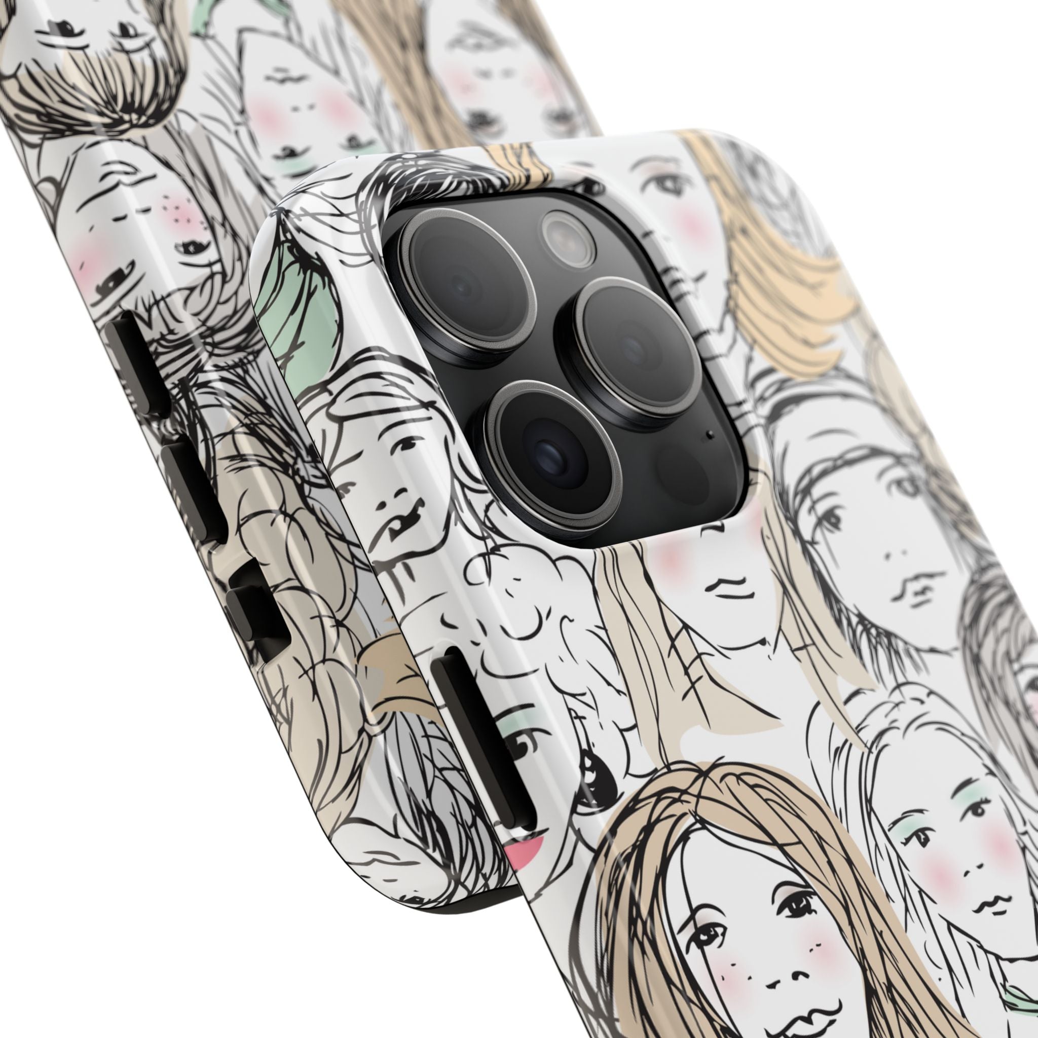 Phone Case — Hand-Drawn Faces Pattern