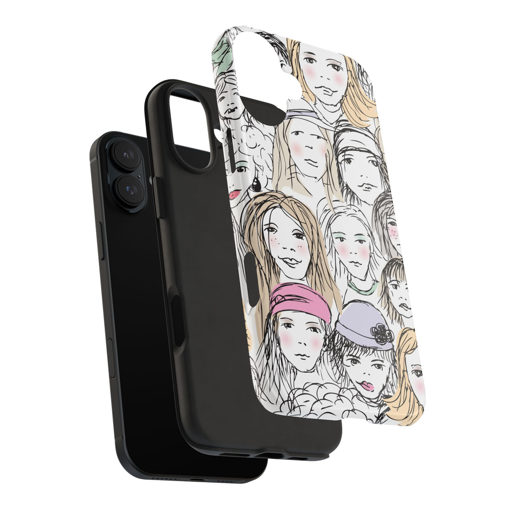 Phone Case — Hand-Drawn Faces Pattern