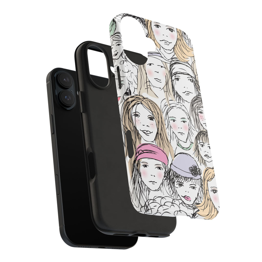 Phone Case — Hand-Drawn Faces Pattern