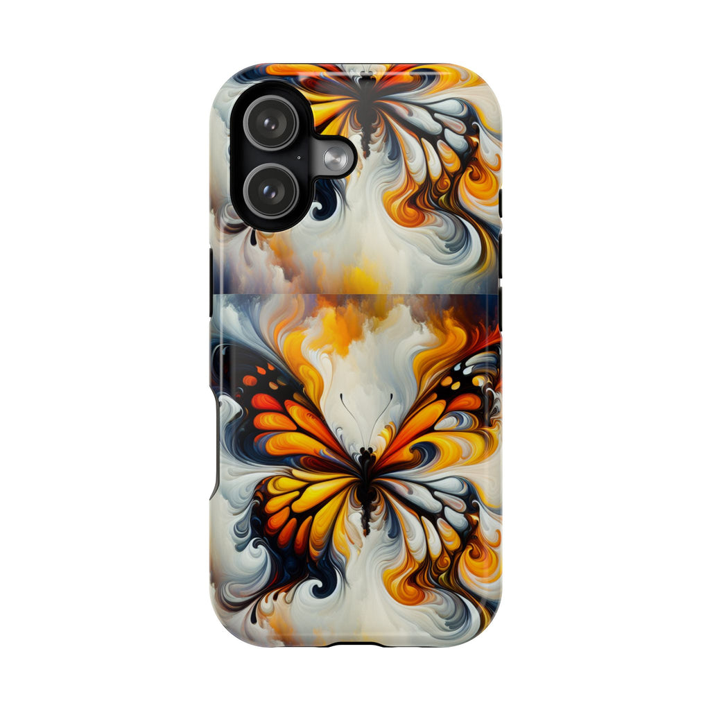 Impact-Resistant Phone Case — Orange & Black Swirl Butterfly Design