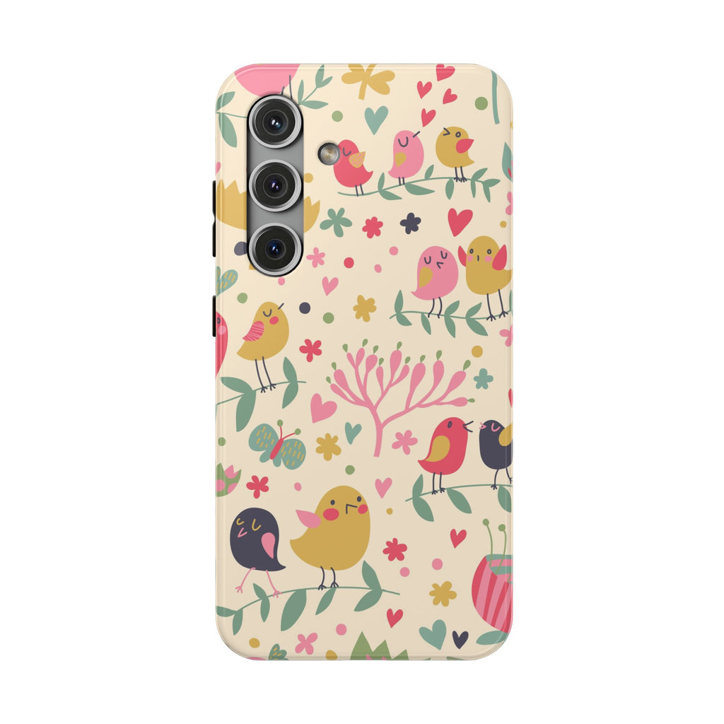 Cute Bird Floral Phone Case, Impact-Resistant