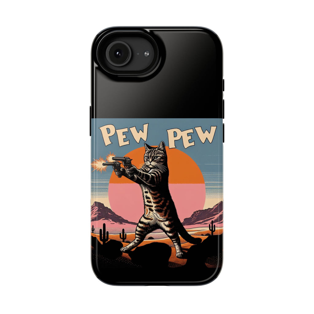 Pew Pew Cat Phone Case — Retro Shooter Impact-Resistant iPhone Cover