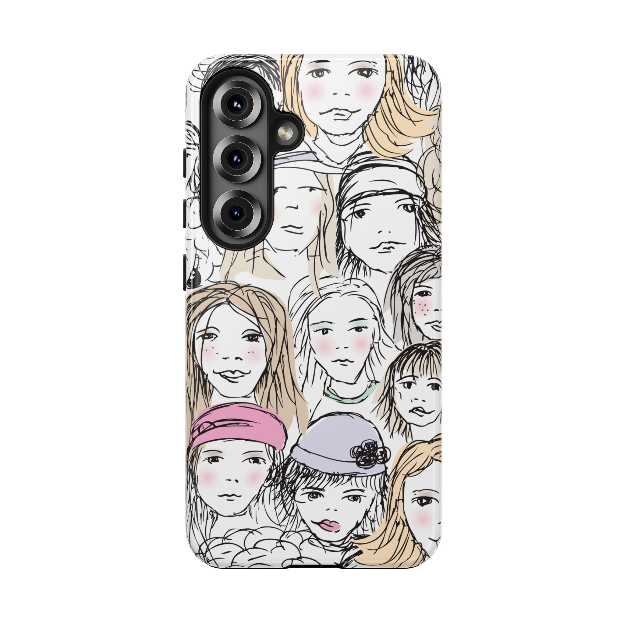 Phone Case — Hand-Drawn Faces Pattern