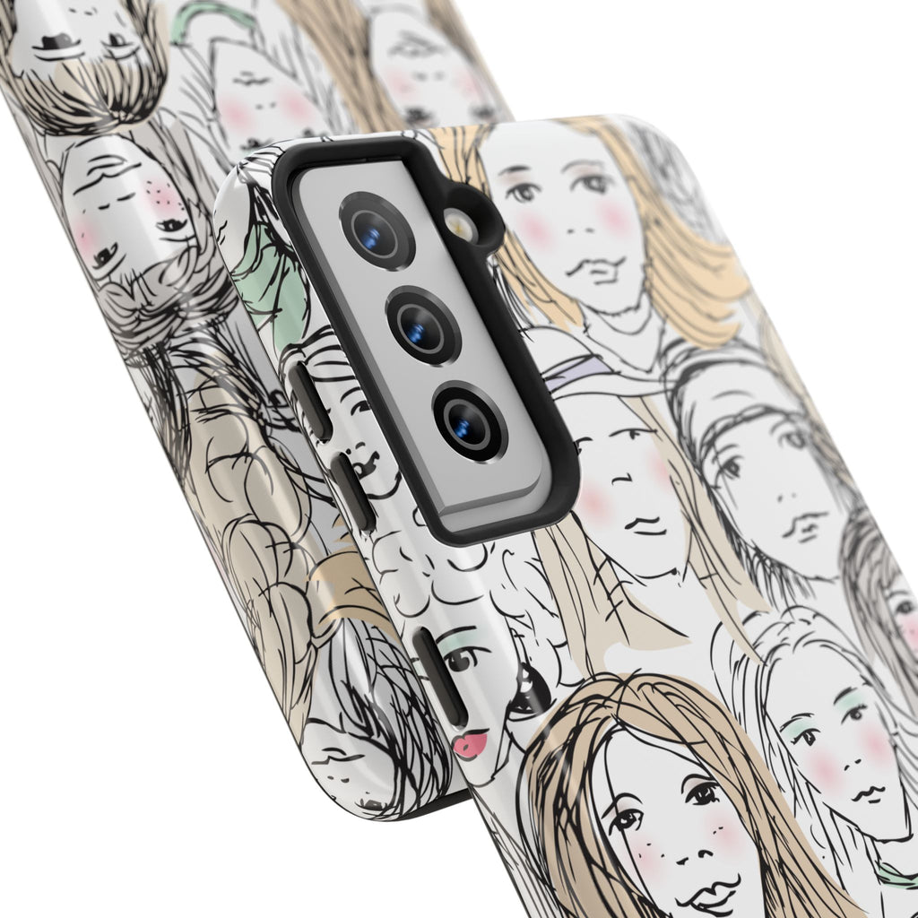 Phone Case — Hand-Drawn Faces Pattern