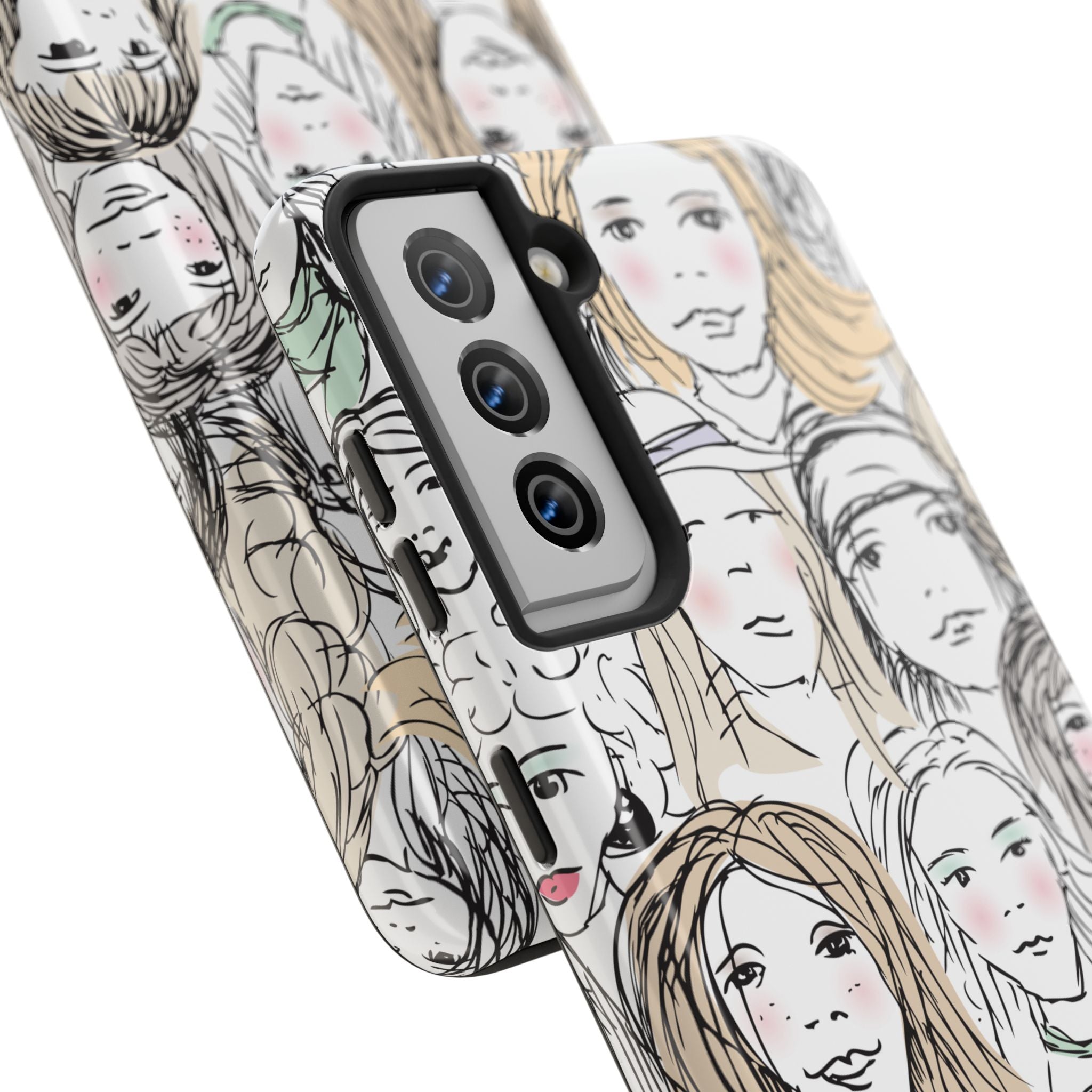 Phone Case — Hand-Drawn Faces Pattern
