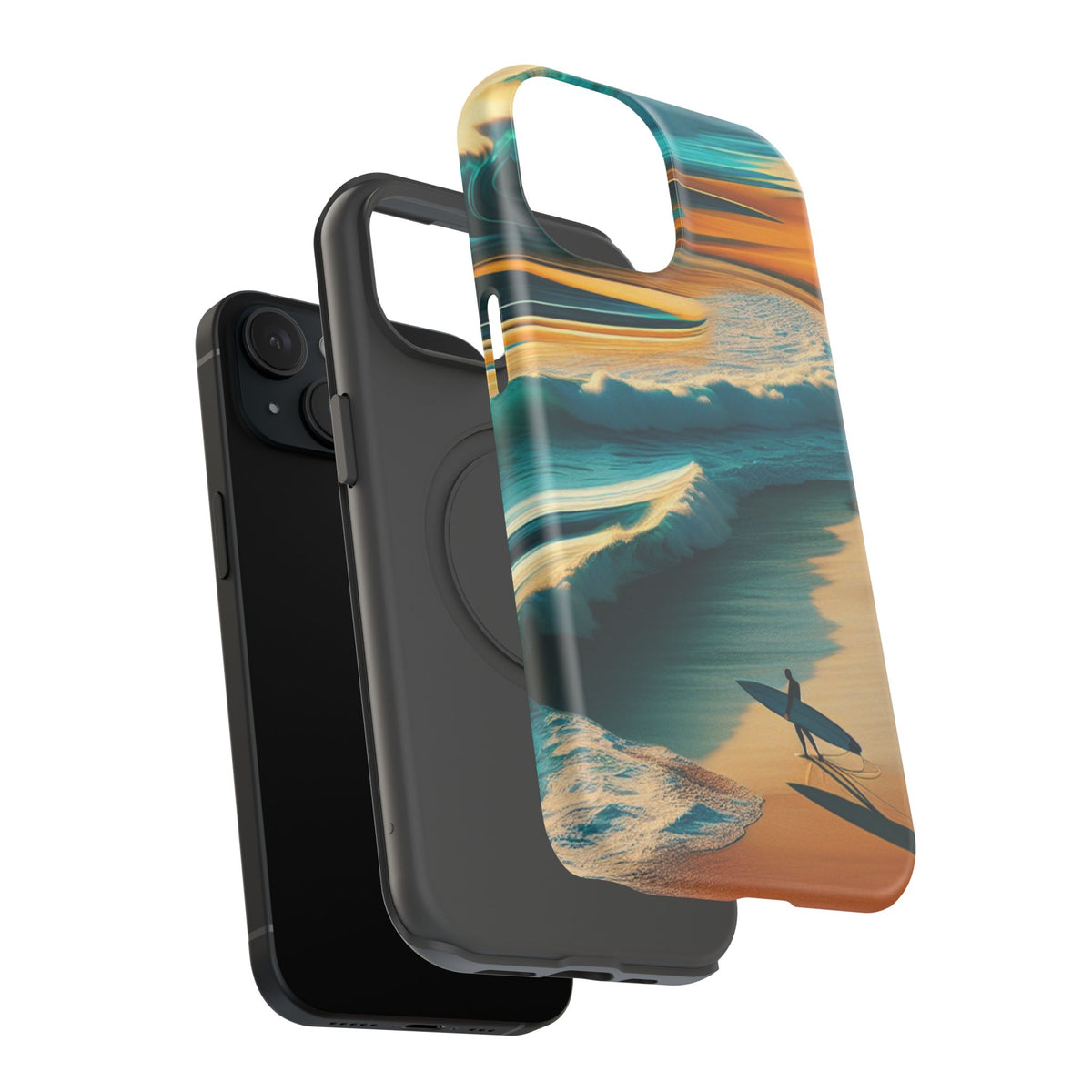 Surf Sunset Impact-Resistant Phone Case — Surfer Silhouette Beach Waves Design