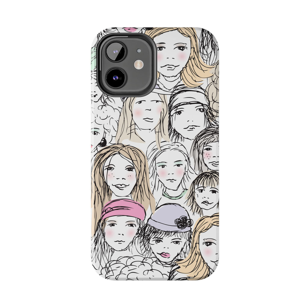 Phone Case — Hand-Drawn Faces Pattern