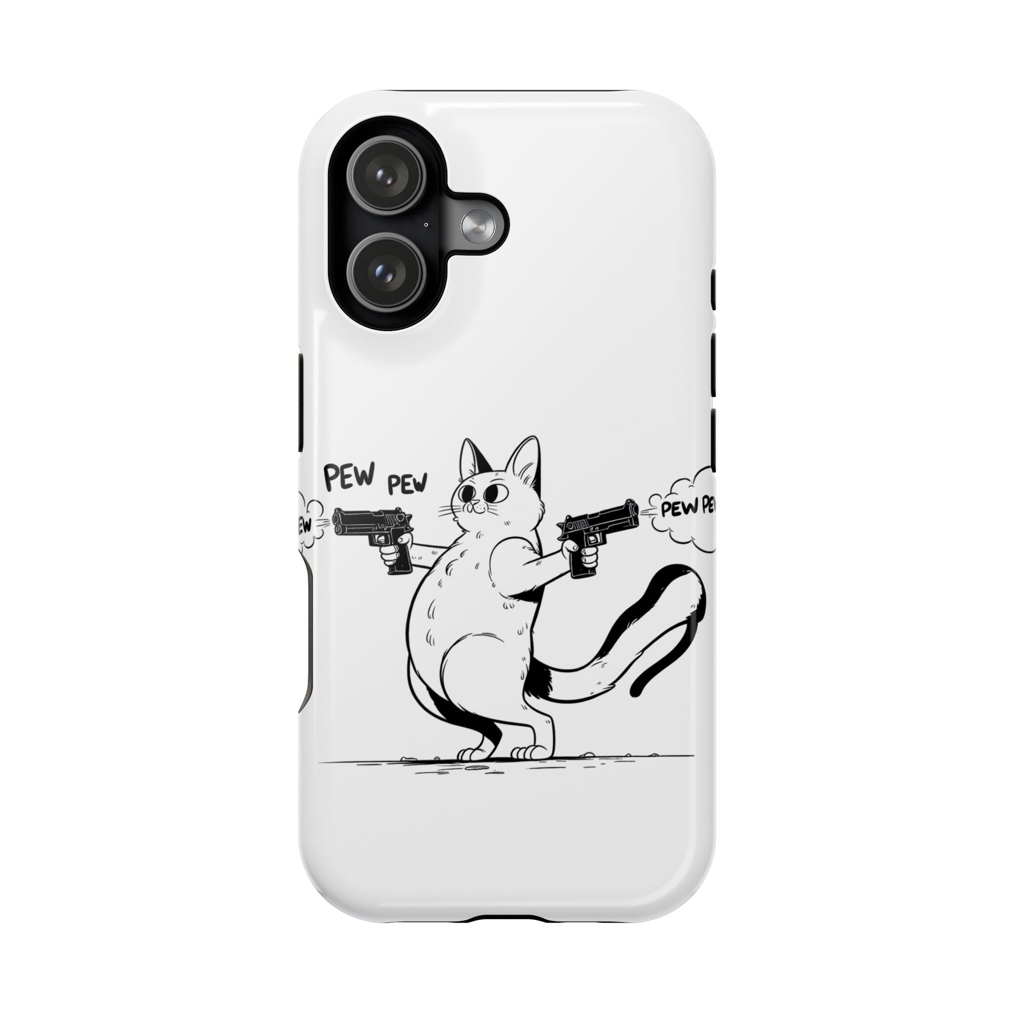 Cat Shooting 'Pew Pew' Phone Case — Impact-Resistant iPhone Cover