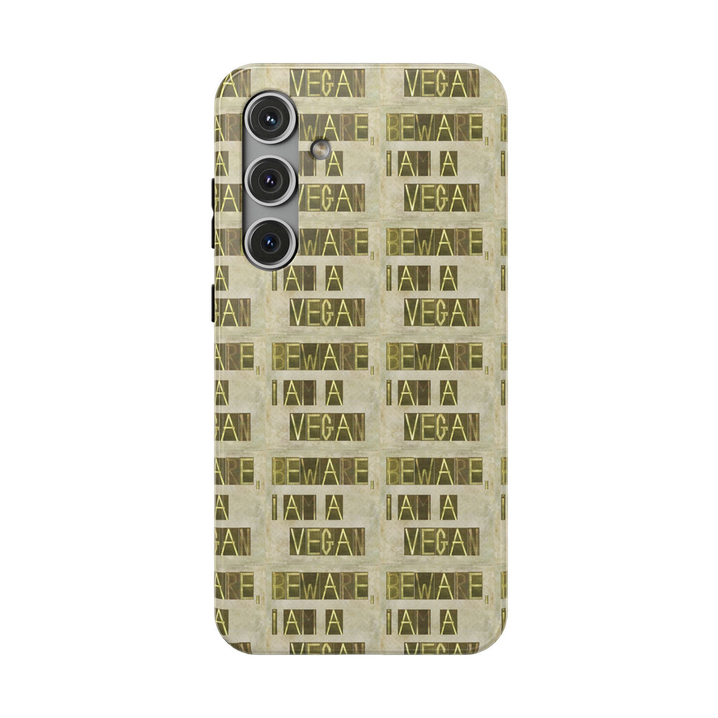 Impact-Resistant Phone Case — Repeated "I AM A VEGAN" Distressed Pattern