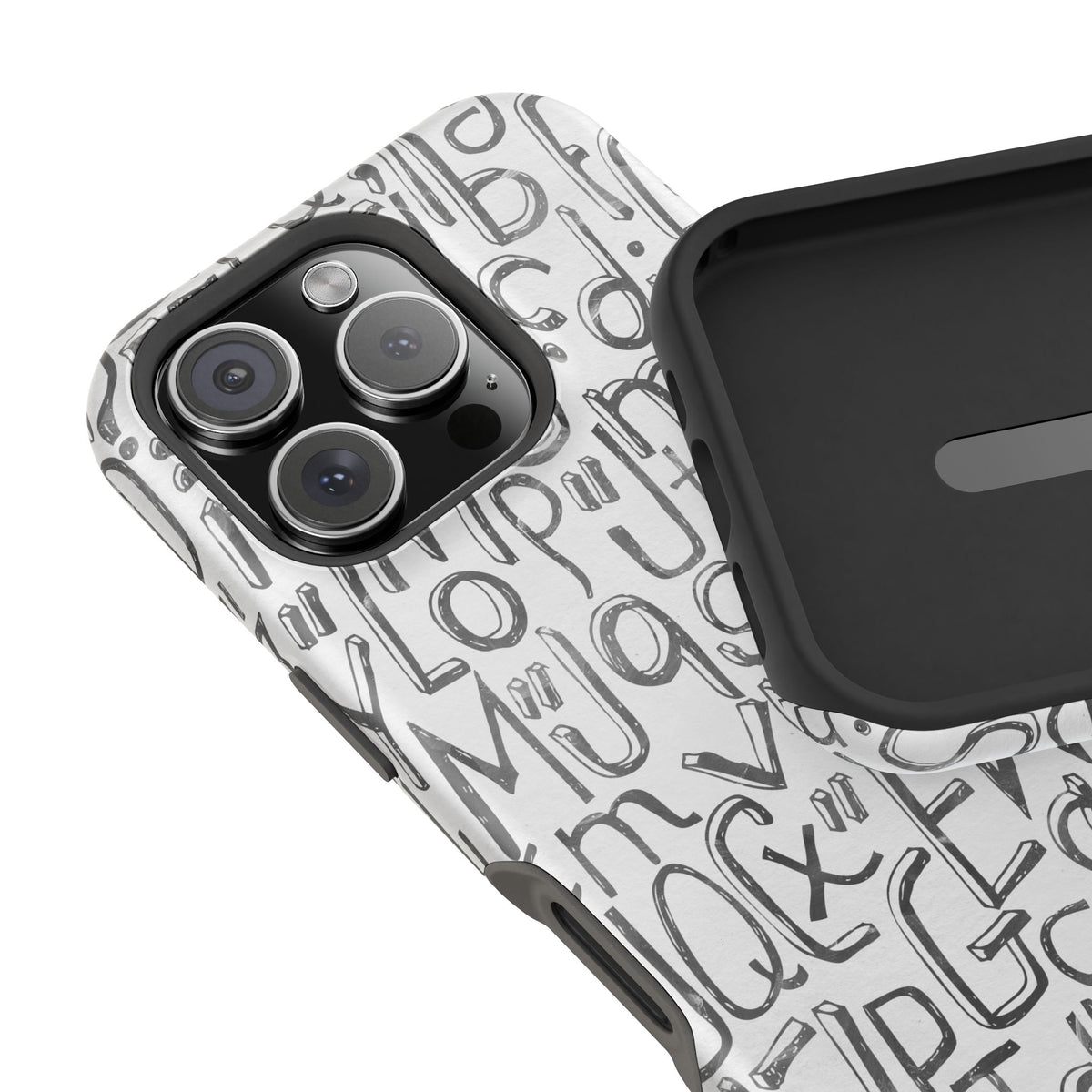 Monochrome Letter Pattern Impact-Resistant Case for iPhone