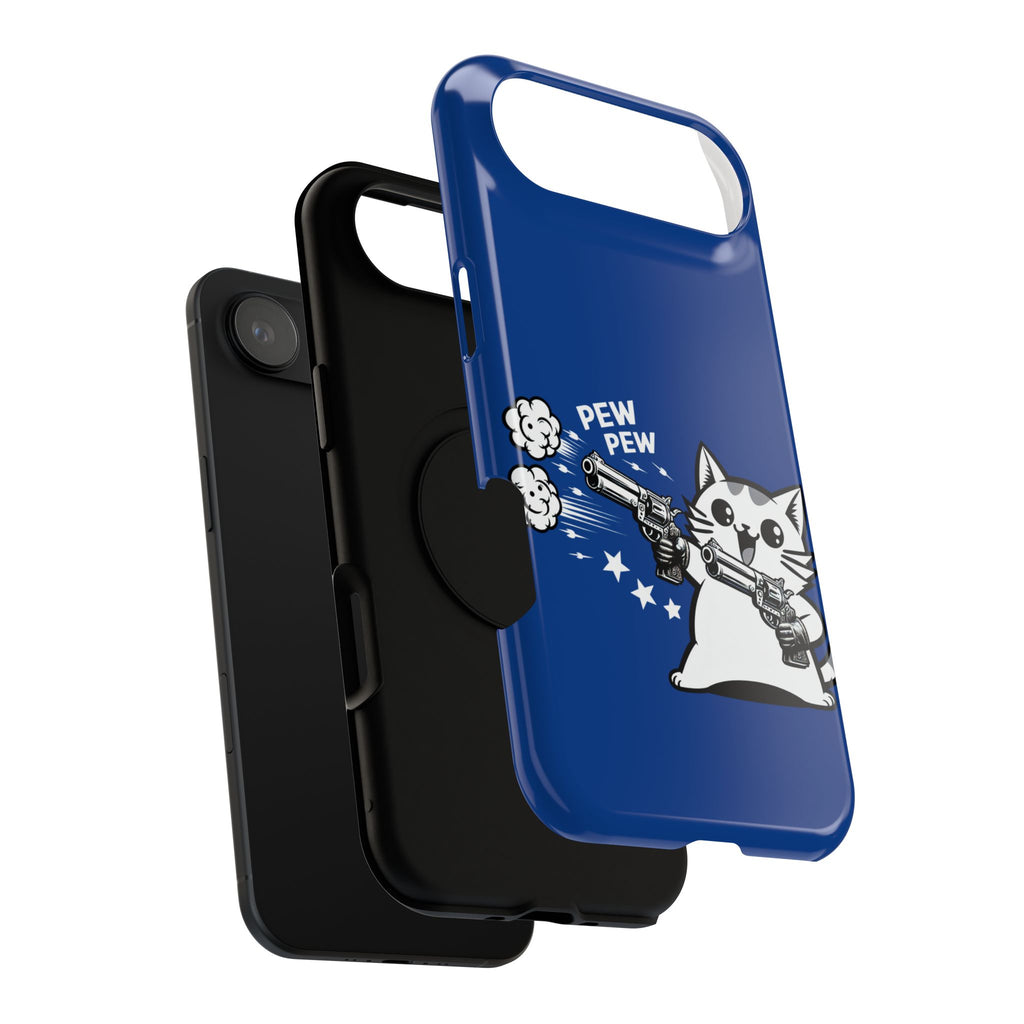 Phone Case — Blue "Pew Pew" Cat Impact-Resistant Case
