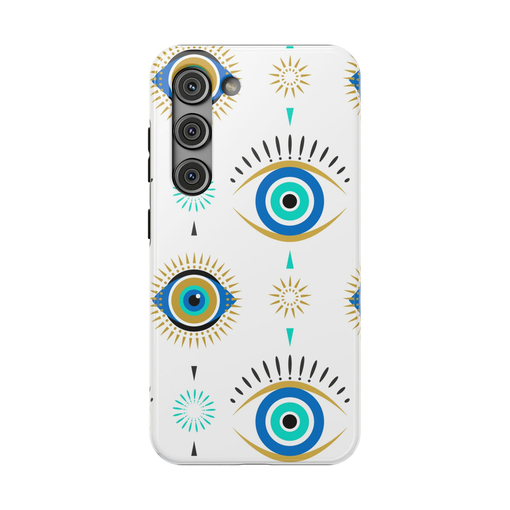 Evil Eye Impact-Resistant Phone Case – Protective Blue & Gold Charm Design