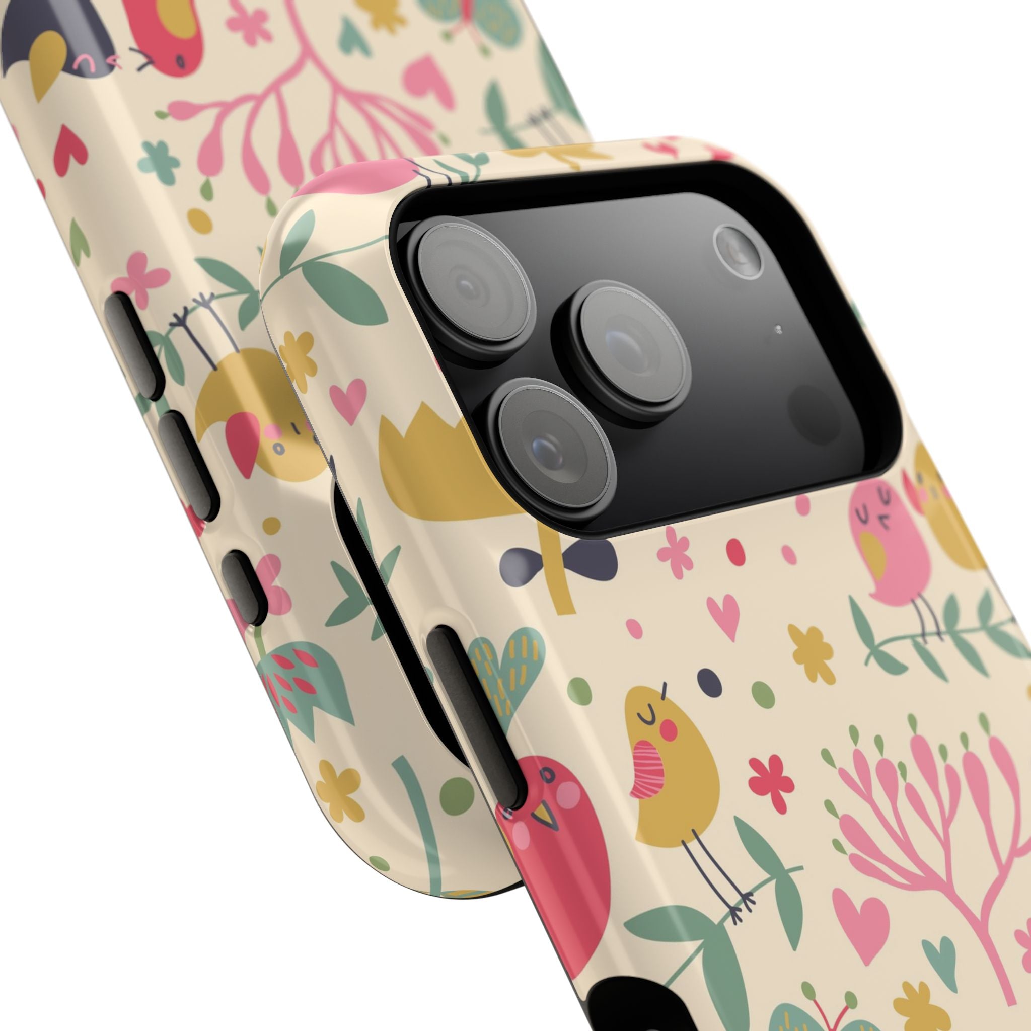 Cute Bird Floral Phone Case, Impact-Resistant