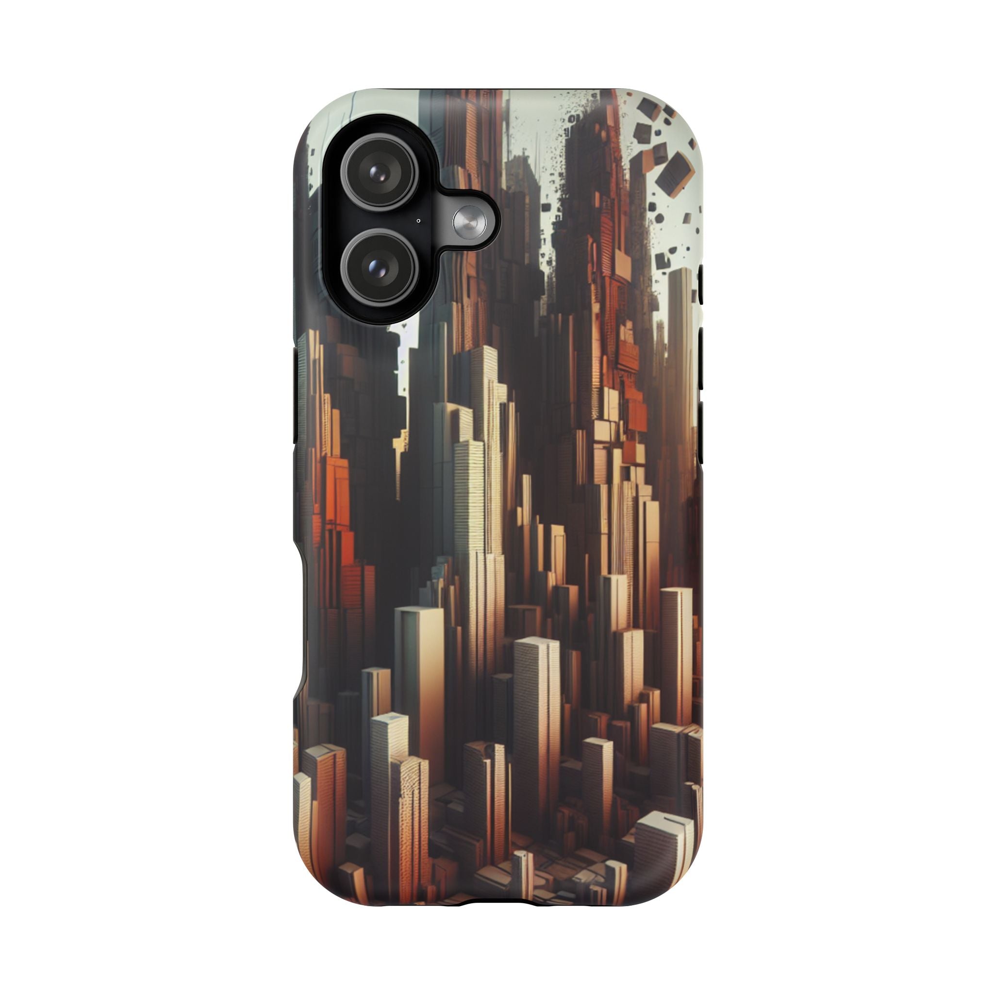 Urban Geometric Impact Resistant Phone Case - Futuristic Cityscape Design