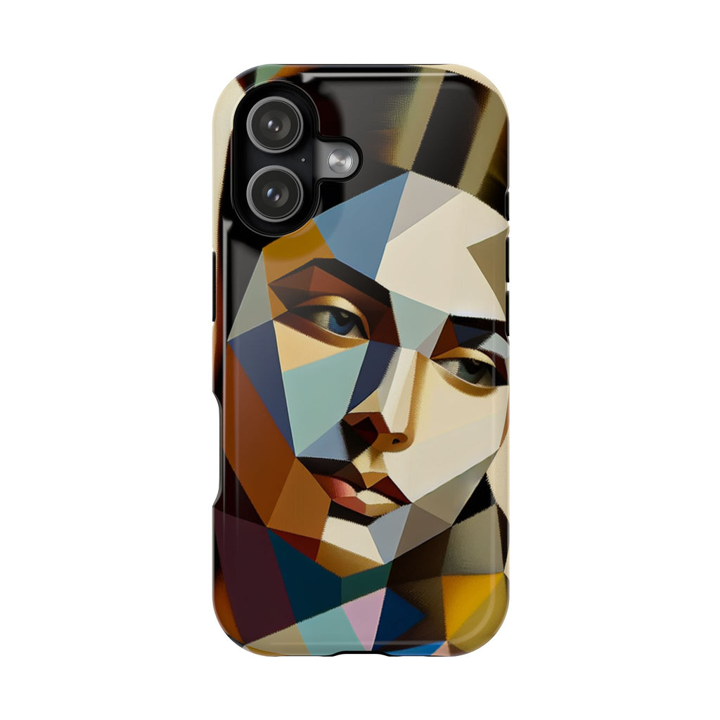 Geometric Portrait Impact-Resistant Phone Case — Abstract Cubist Face, Protective iPhone Cover