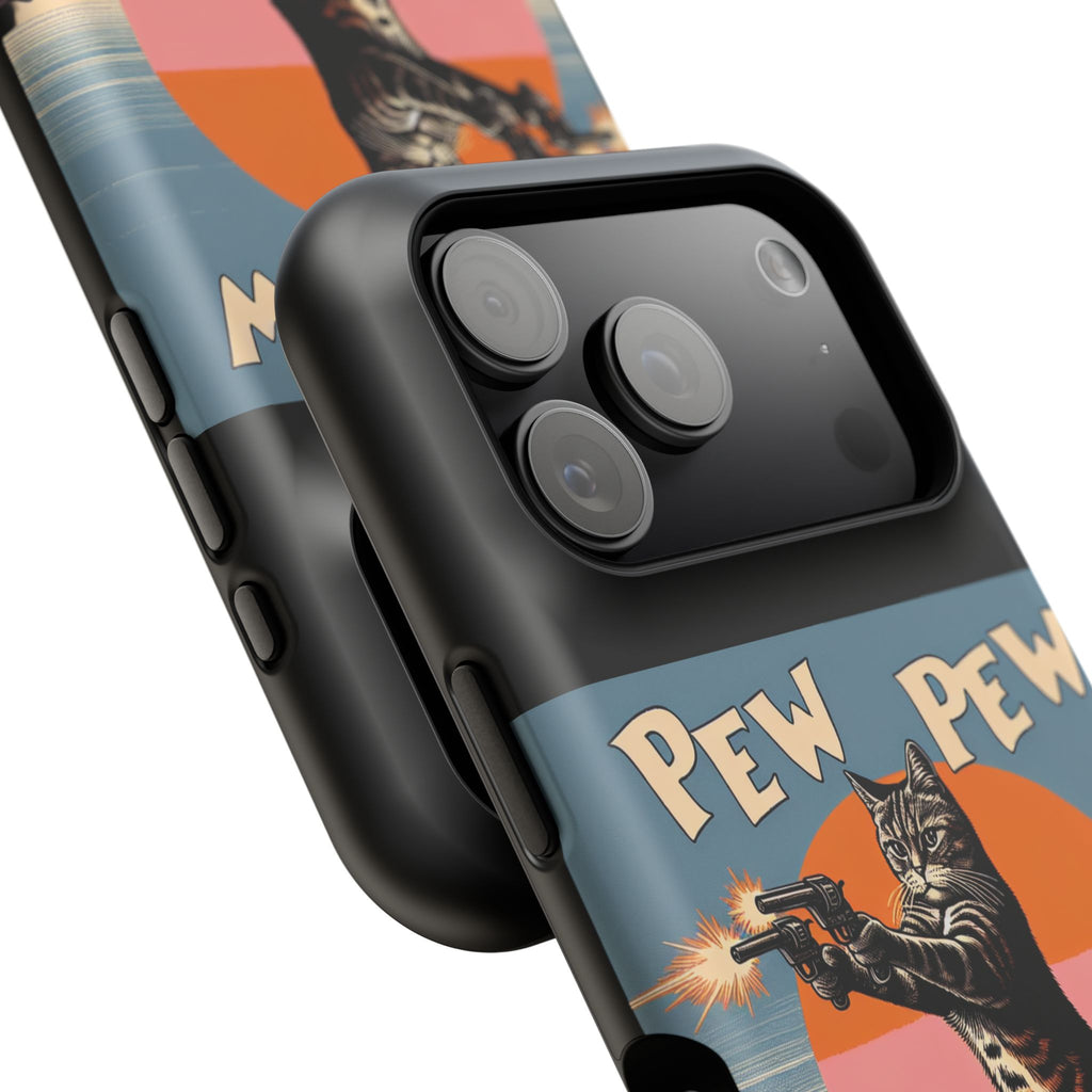 Pew Pew Cat Phone Case — Retro Shooter Impact-Resistant iPhone Cover