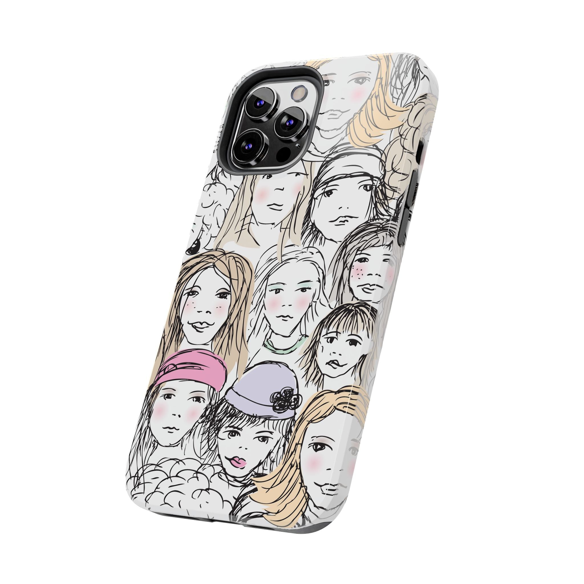 Phone Case — Hand-Drawn Faces Pattern