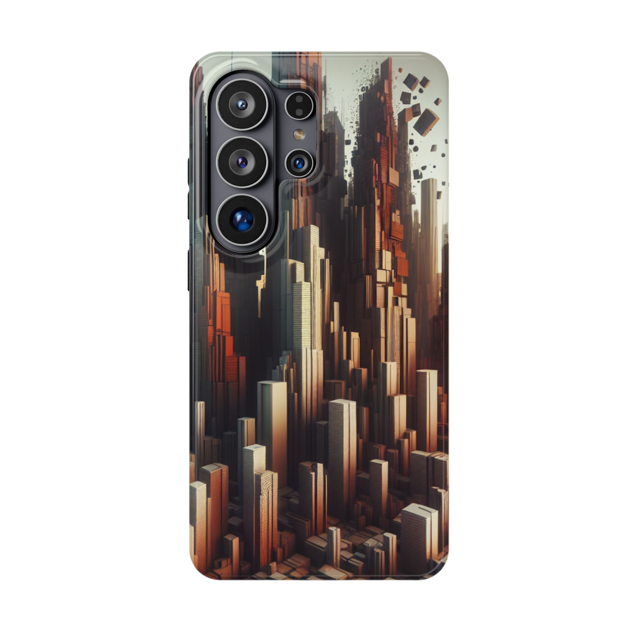 Urban Geometric Impact Resistant Phone Case - Futuristic Cityscape Design