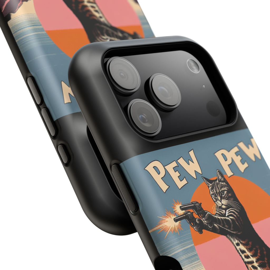 Phone Case - Retro 'Pew Pew' Shooting Cat Impact-Resistant Case