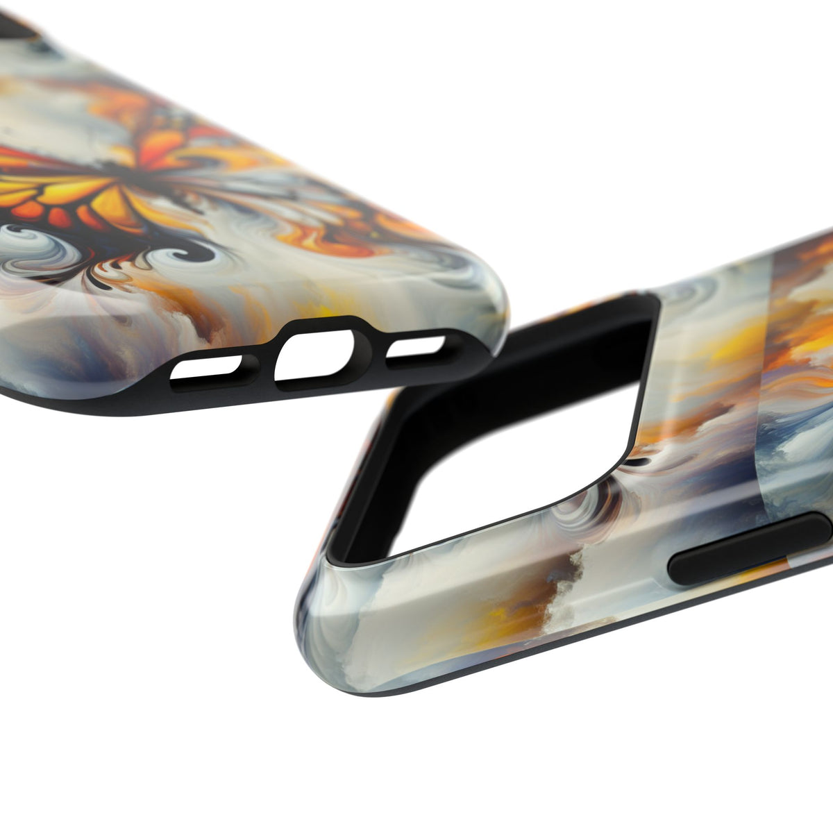 Impact-Resistant Phone Case — Orange & Black Swirl Butterfly Design