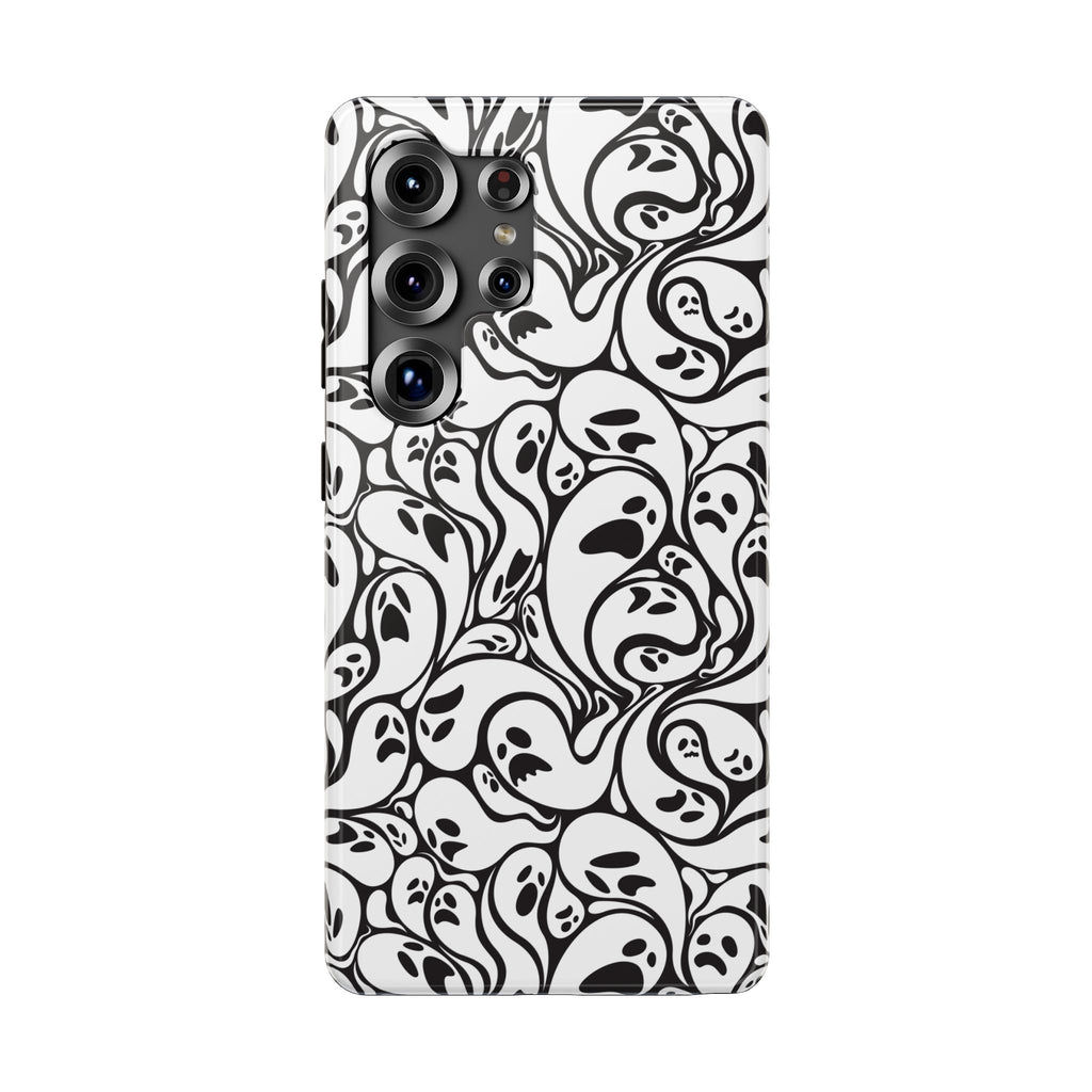 Phone Case — Black & White Ghost Pattern Impact-Resistant Case