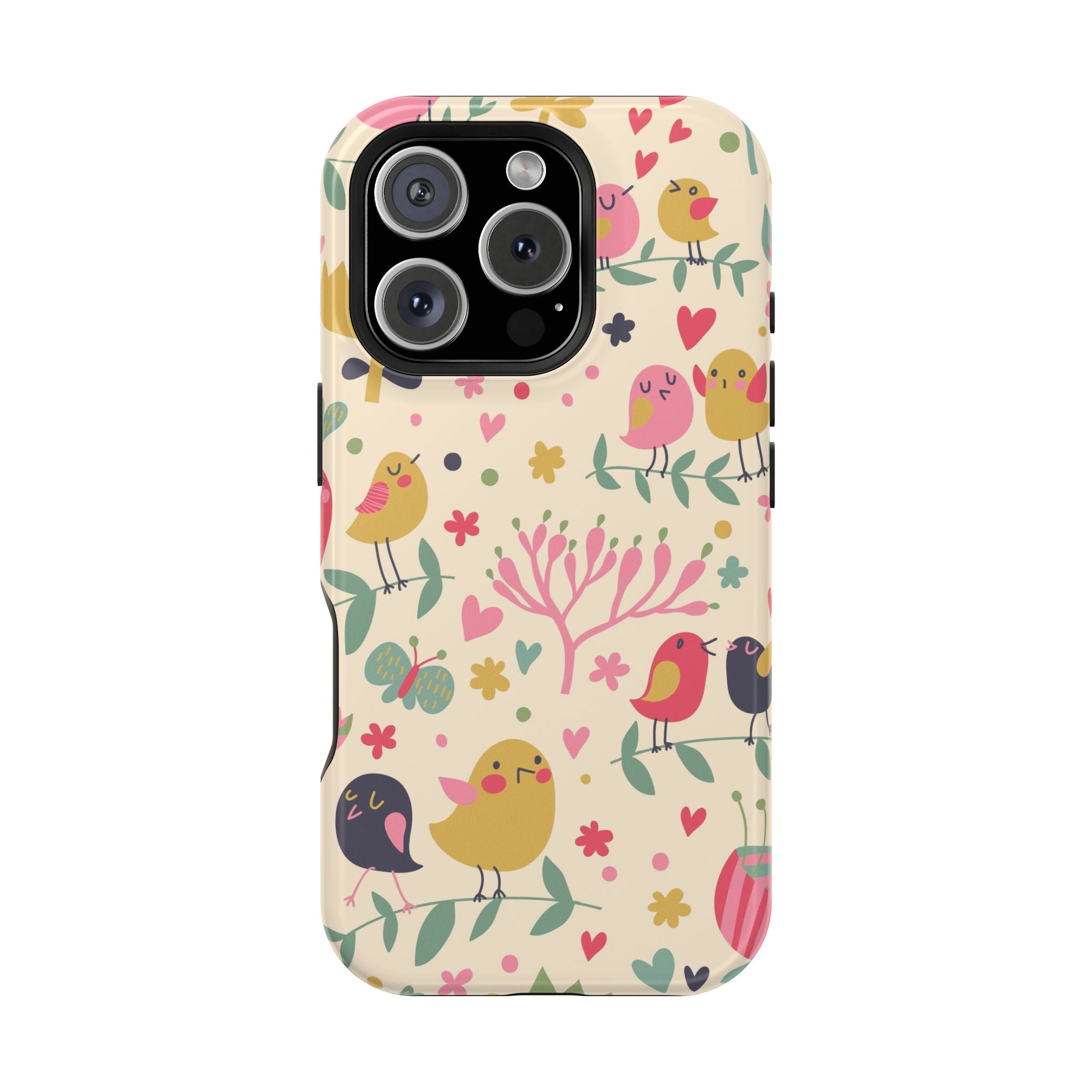Cute Bird Floral Phone Case, Impact-Resistant