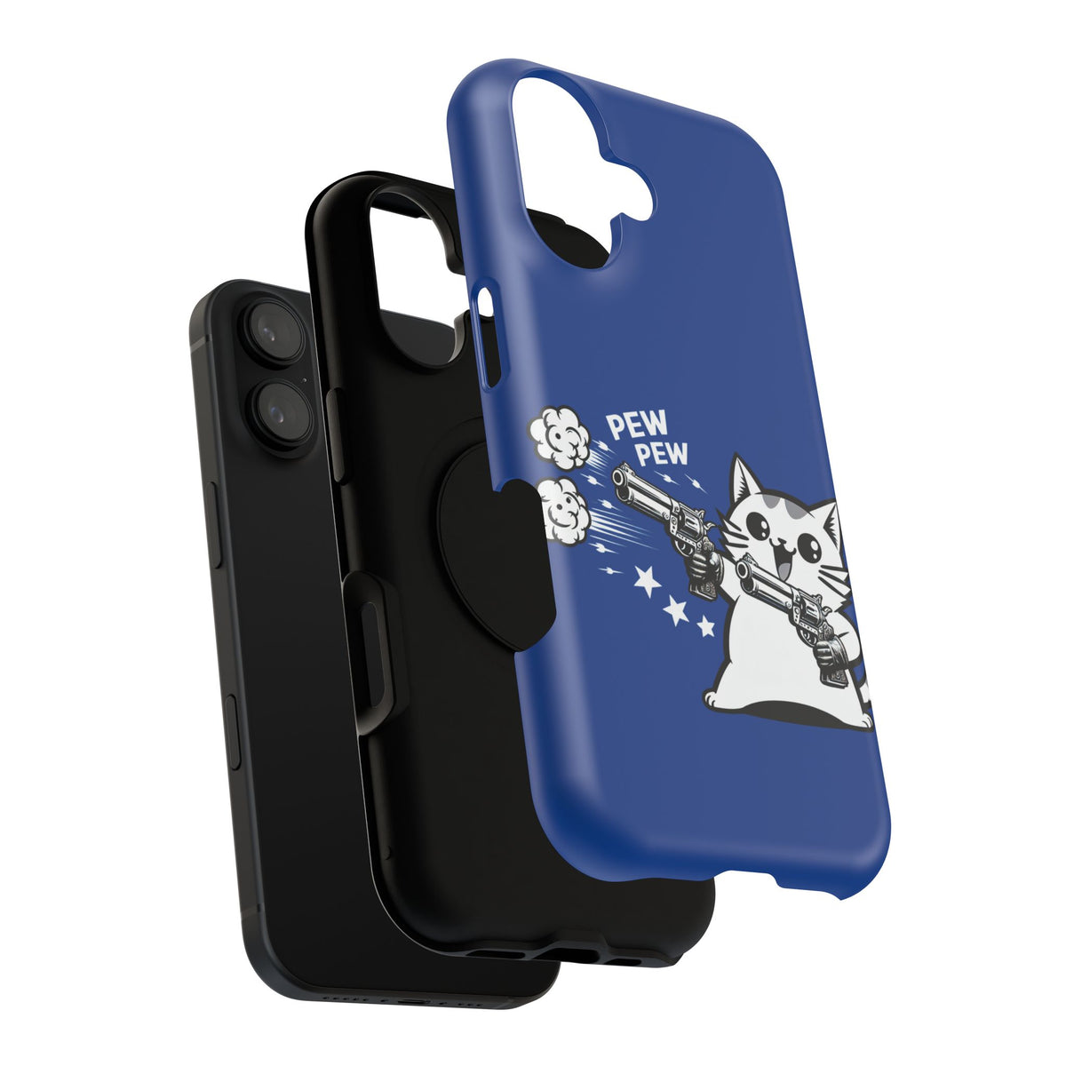 Phone Case — Blue "Pew Pew" Cat Impact-Resistant Case