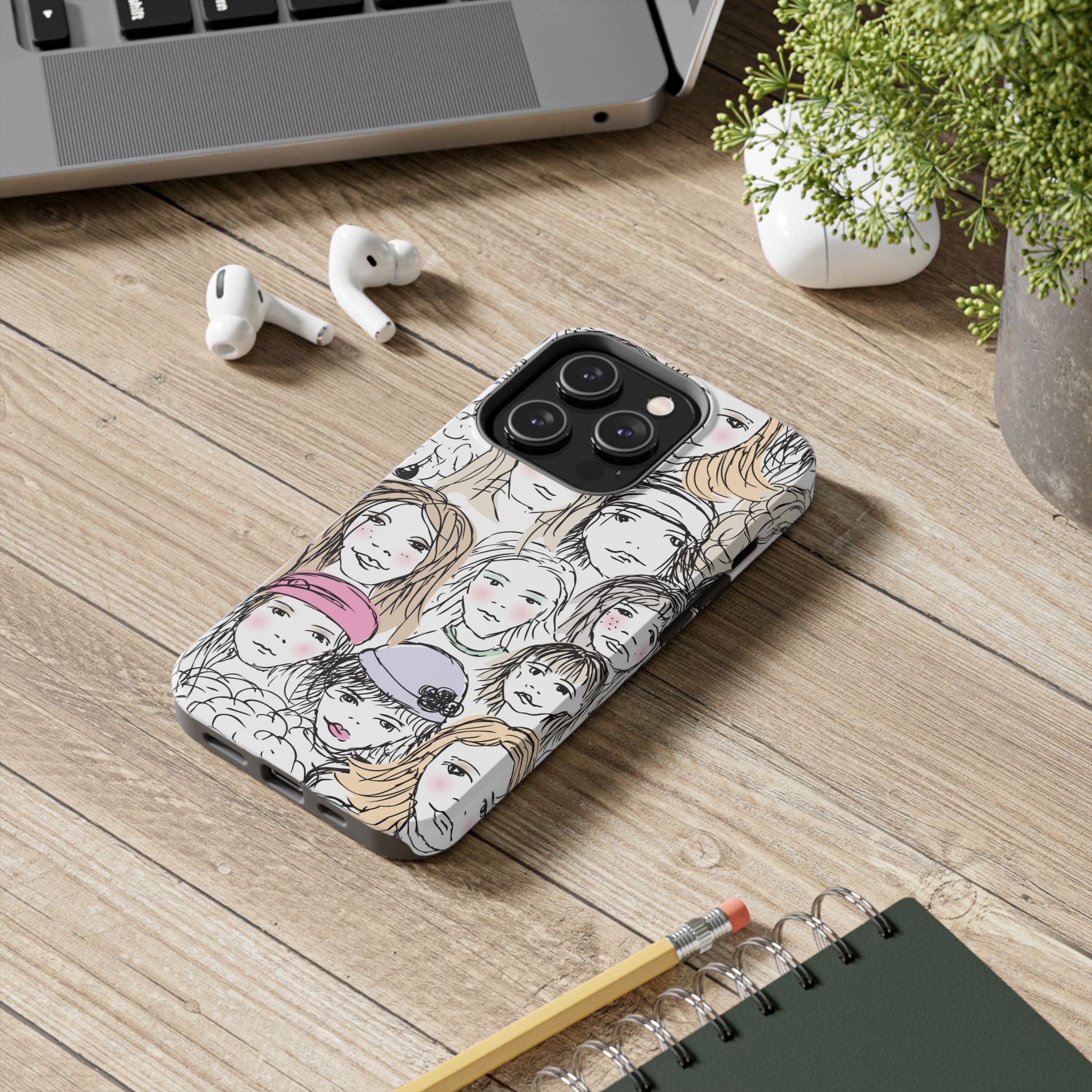 Phone Case — Hand-Drawn Faces Pattern