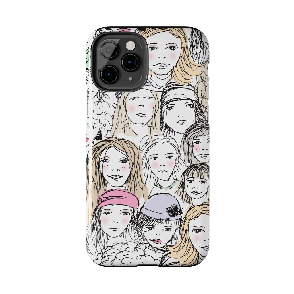 Phone Case — Hand-Drawn Faces Pattern
