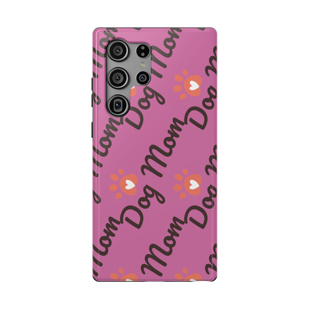 Dog Mom Pattern Impact-Resistant Phone Case — Pink Paw Print Design