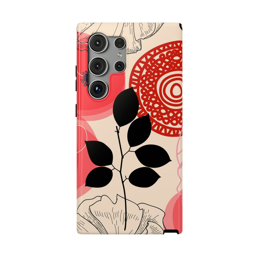 Floral Mandala, Red & Black leaf iPhone Impact-Resistant Phone Cases