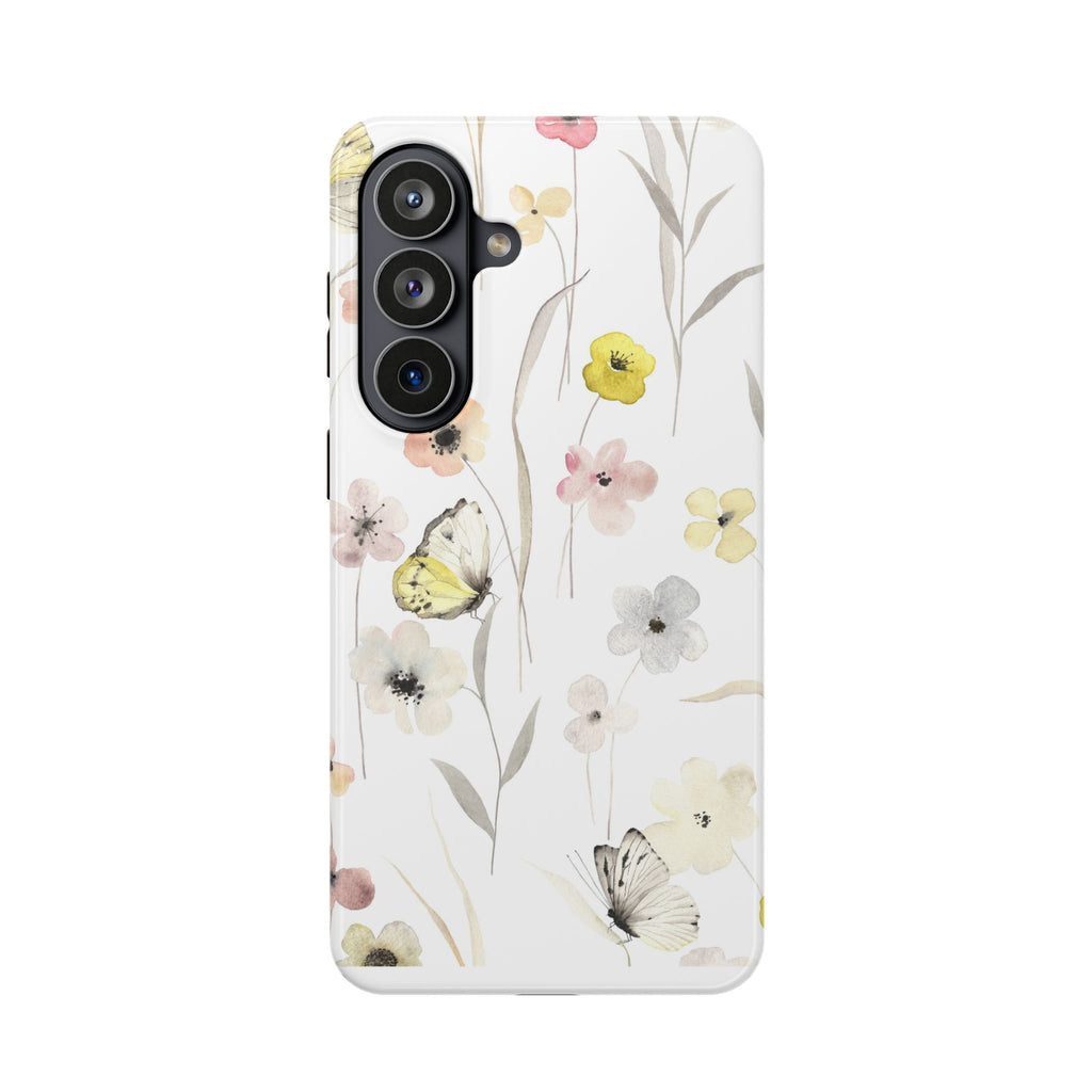 Floral Butterfly Impact-Resistant Phone Case — Pastel Wildflower Protective Cover