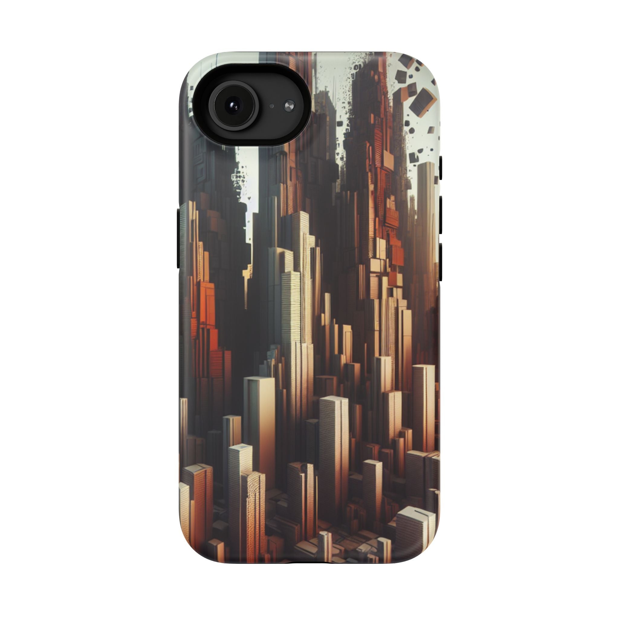 Urban Geometric Impact Resistant Phone Case - Futuristic Cityscape Design