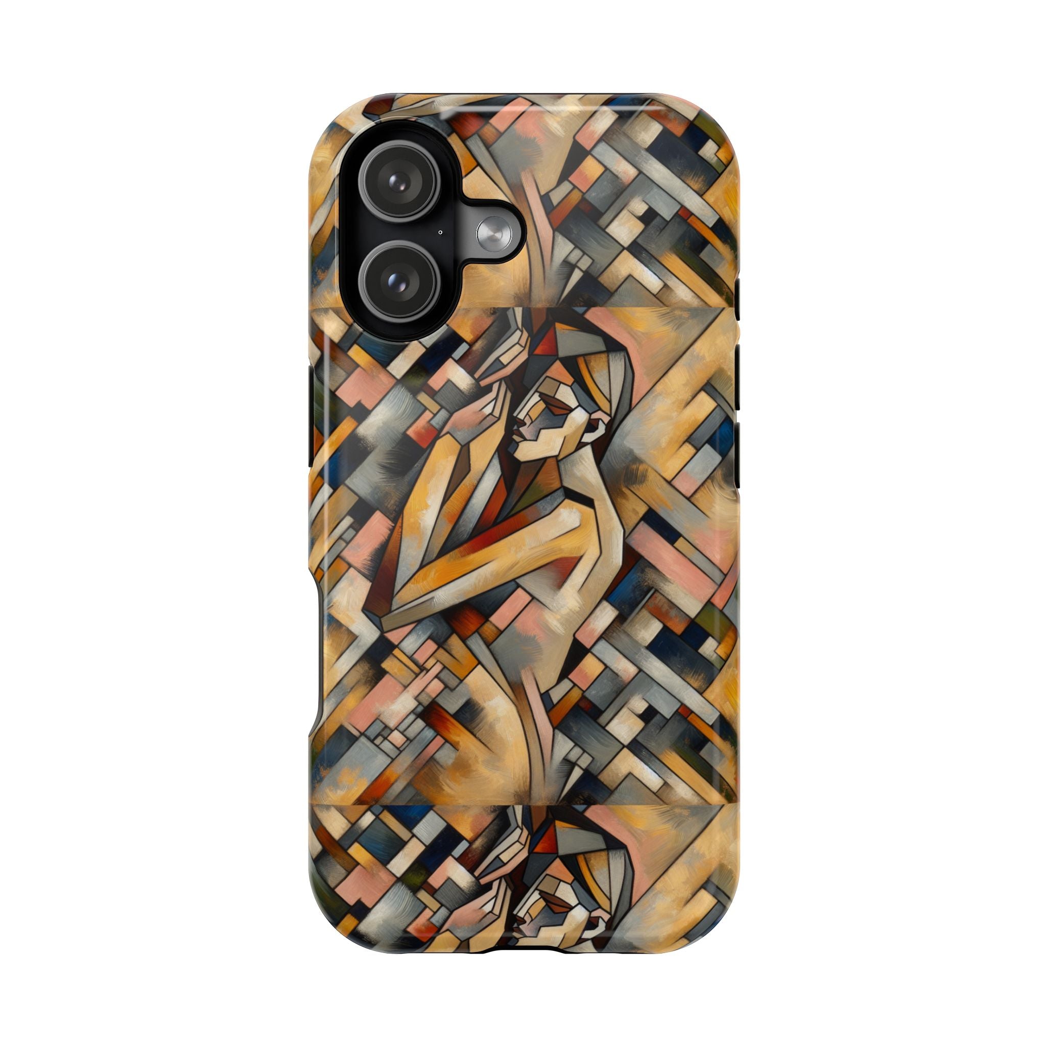 Art Deco Mosaic Phone Case — Geometric Nude Figure Impact-Resistant Case
