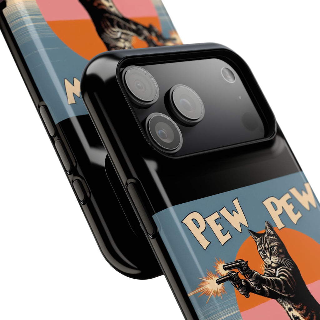 Pew Pew Cat Phone Case — Retro Shooter Impact-Resistant iPhone Cover