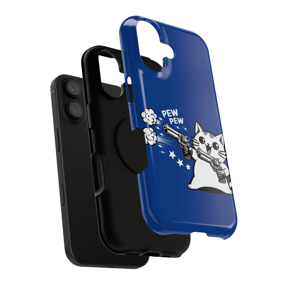 Phone Case — Blue "Pew Pew" Cat Impact-Resistant Case