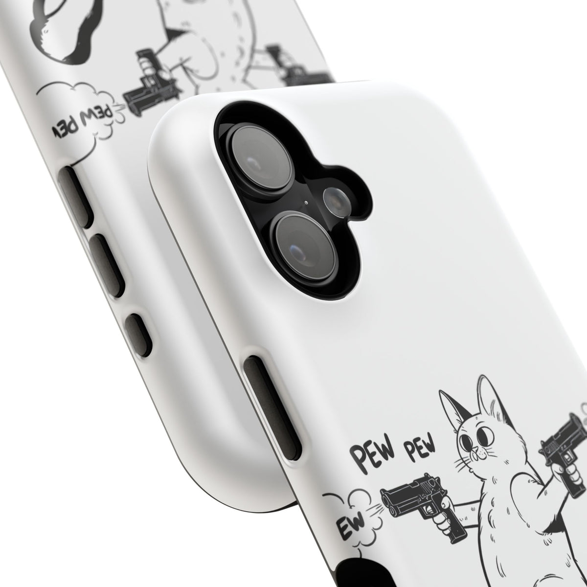Cat Shooting 'Pew Pew' Phone Case — Impact-Resistant iPhone Cover