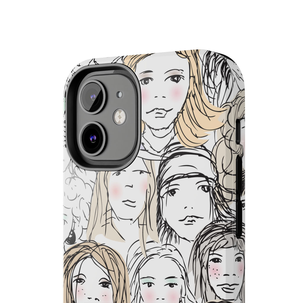 Phone Case — Hand-Drawn Faces Pattern