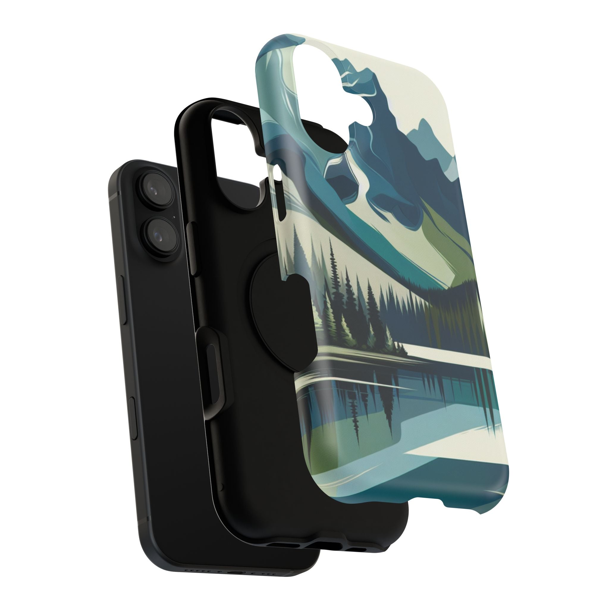 Impact Resistant Phone Case - Mountain Lake with Forest Design